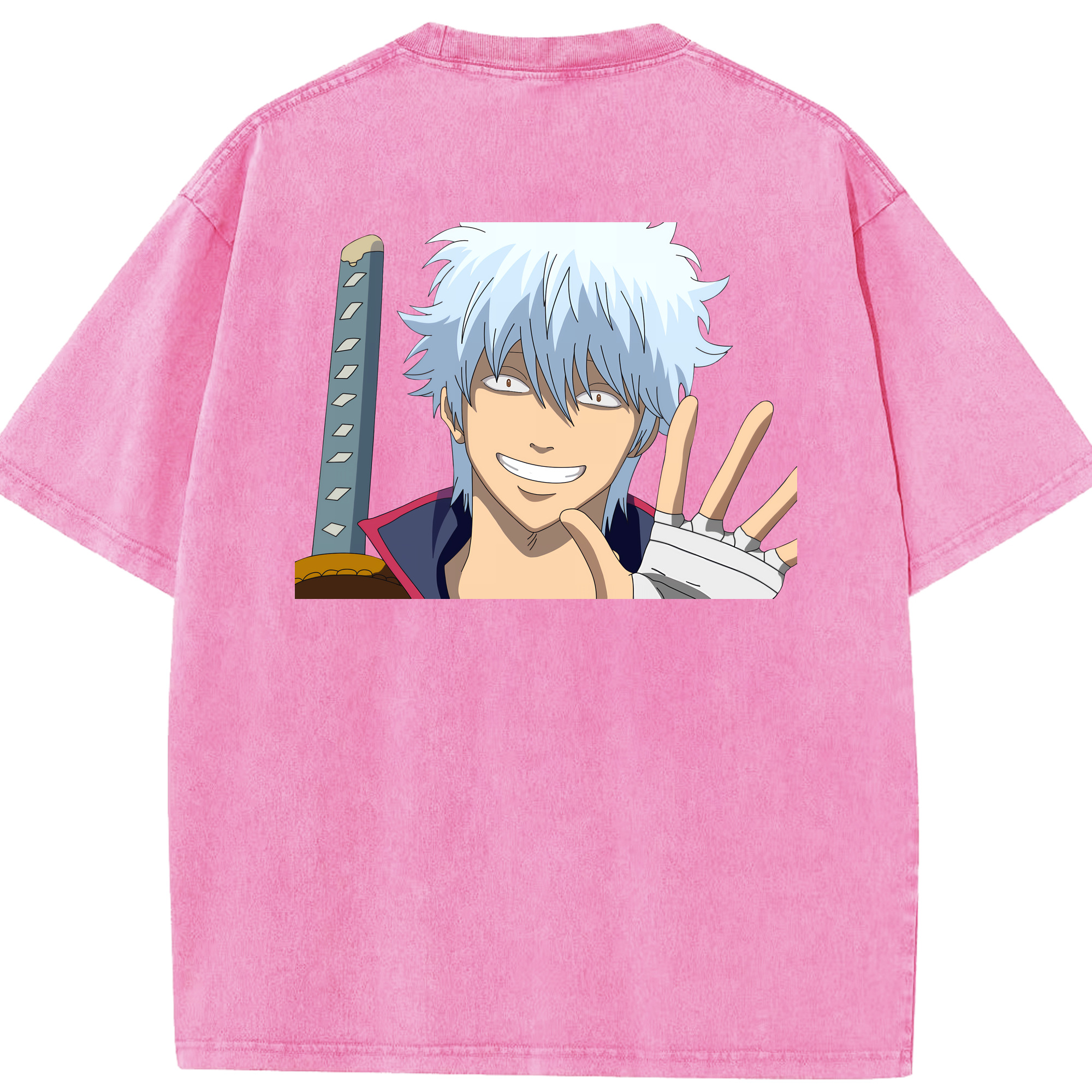 （画像用） ぎんたま 坂田銀時（さかたぎんとき） 神楽 志村新八（しむら しんぱち） GINTAMA Sakata Gintoki Kagura Shimura Shinpachi 綿100% ヴィンテージ風 半袖Tシャツ（背面プリント）